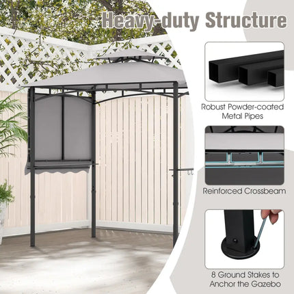 11 x 5 FT Grill Gazebo with Side Awning and Double-Tiered Top-Gray - Gray - Gazebos