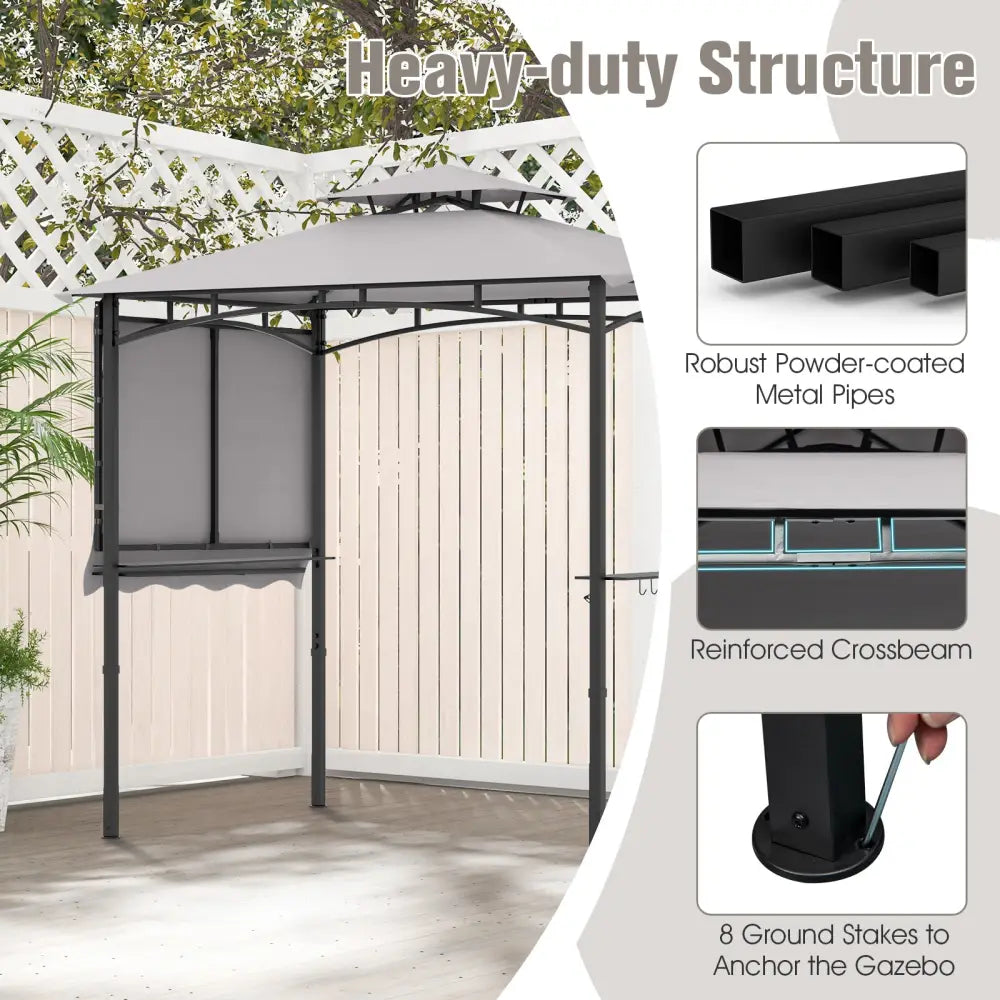 11 x 5 FT Grill Gazebo with Side Awning and Double-Tiered Top-Gray - Gray - Gazebos