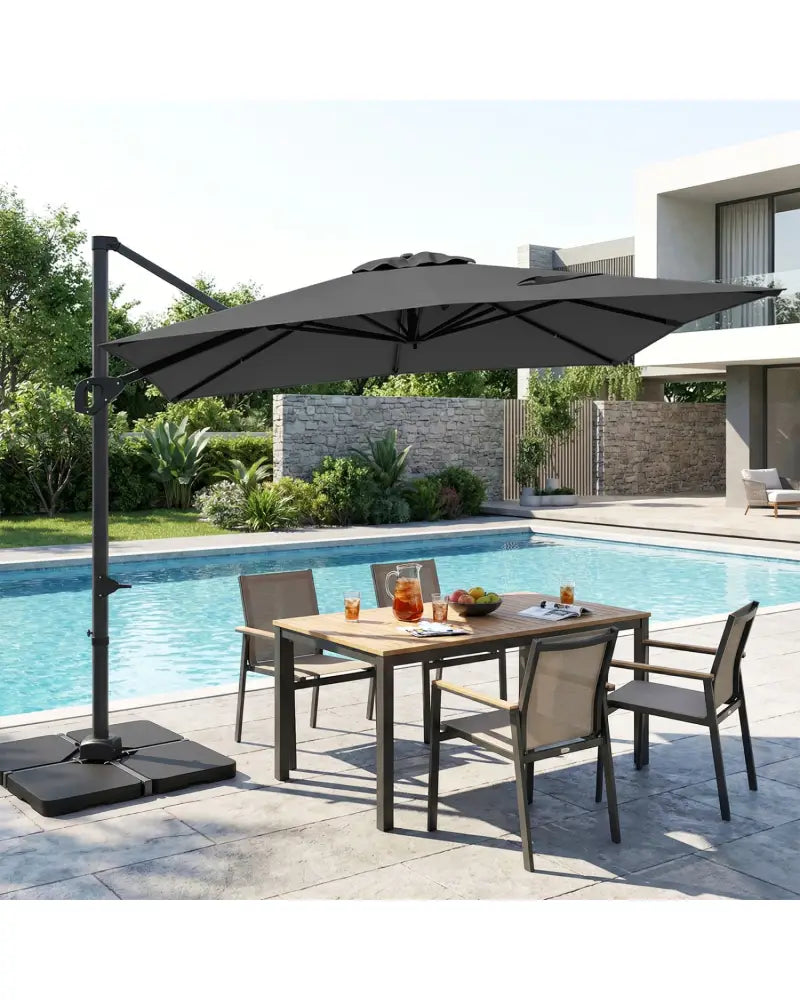 11 x 9 FT Aluminum Pole Outdoor Offset Hanging Umbrella with 220 LBS Base-Gray - Gray - Outdoor Umbrellas
