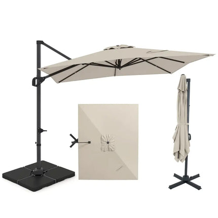 11 x 9 FT Aluminum Pole Outdoor Offset Hanging Umbrella with 220 LBS Base-Beige - Beige - Outdoor Umbrellas