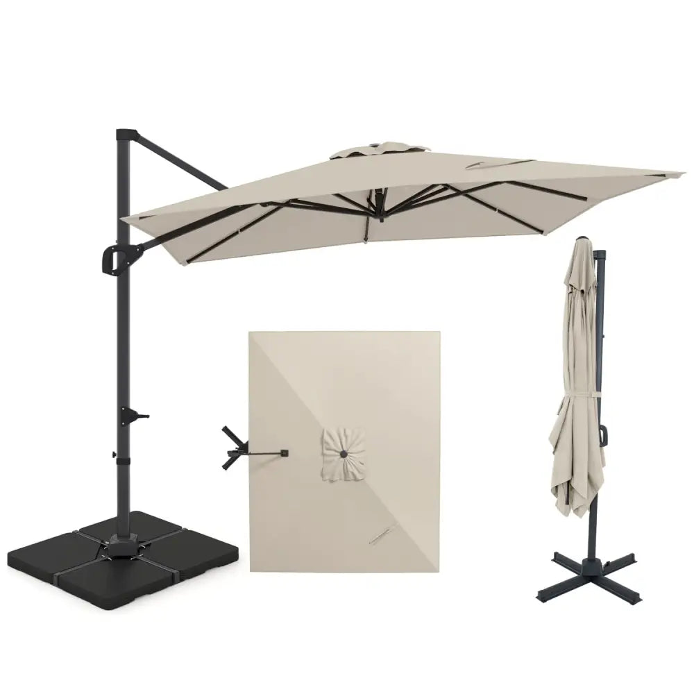 11 x 9 FT Aluminum Pole Outdoor Offset Hanging Umbrella with 220 LBS Base-Beige - Beige - Outdoor Umbrellas