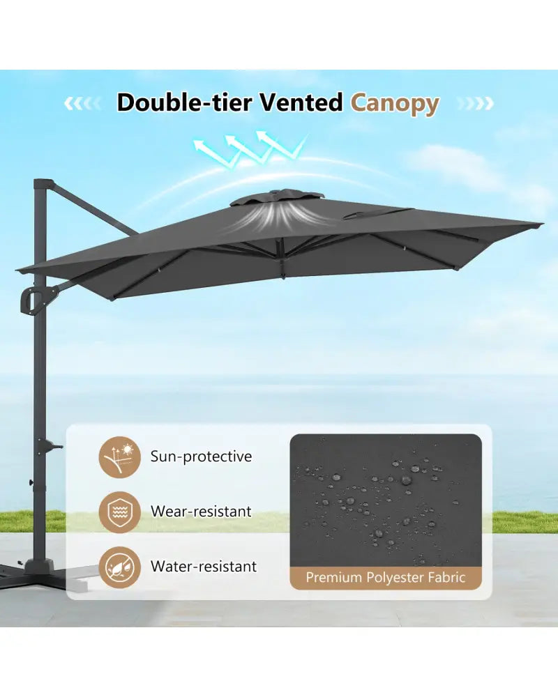 11 x 9 FT Aluminum Pole Outdoor Offset Hanging Umbrella with 220 LBS Base-Gray - Gray - Outdoor Umbrellas