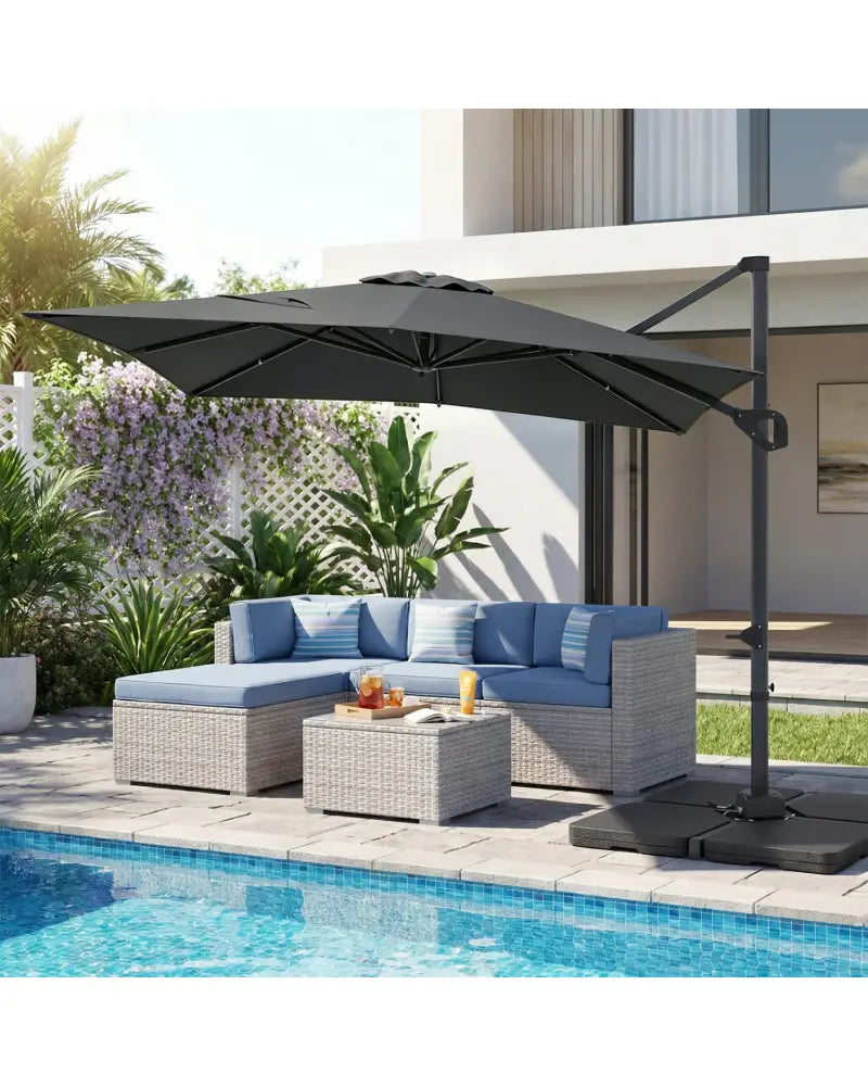 11 x 9 FT Aluminum Pole Outdoor Offset Hanging Umbrella with 220 LBS Base-Gray - Gray - Outdoor Umbrellas