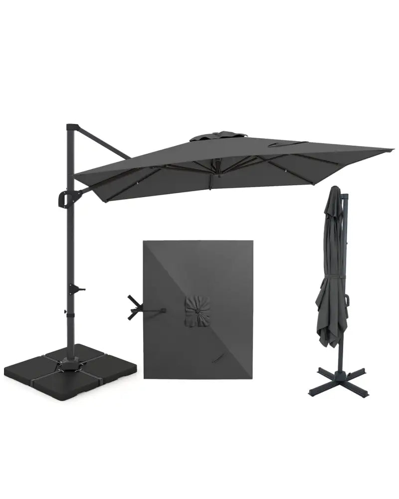 11 x 9 FT Aluminum Pole Outdoor Offset Hanging Umbrella with 220 LBS Base-Gray - Gray - Outdoor Umbrellas
