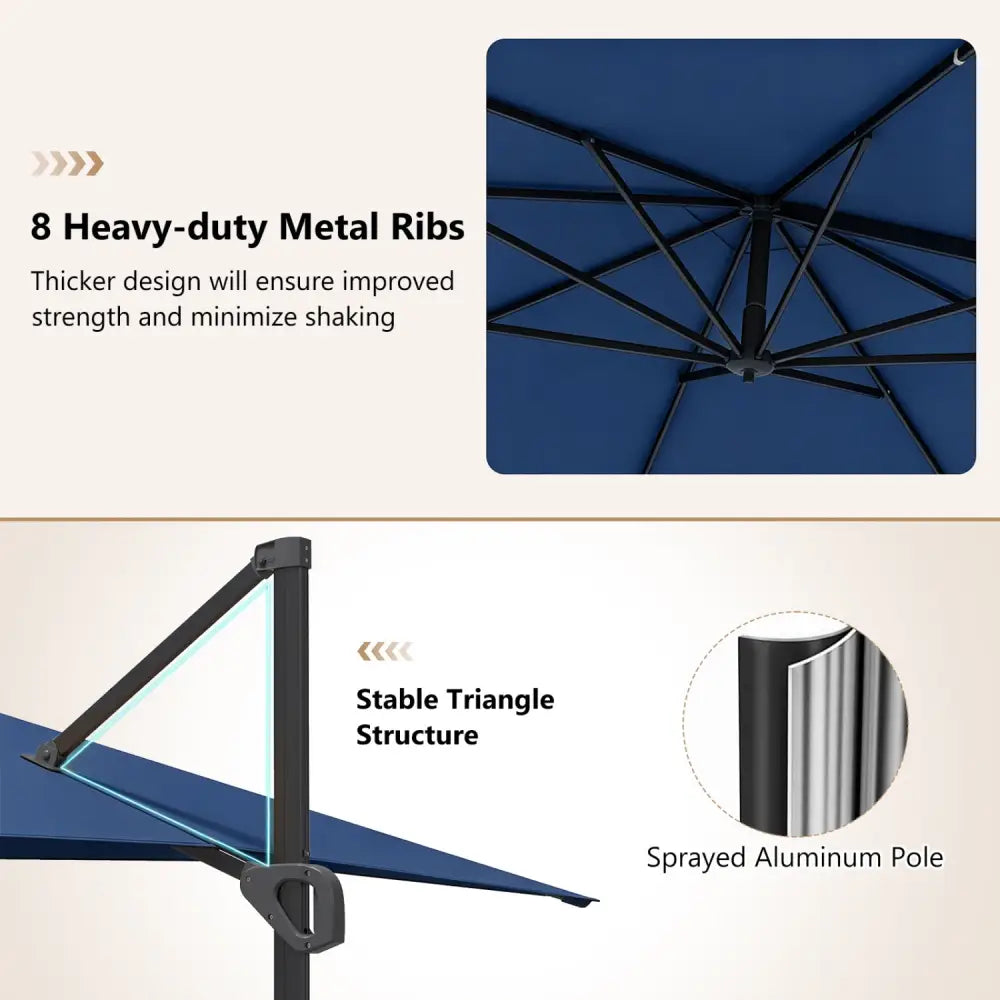 11 x 9 FT Aluminum Pole Outdoor Offset Hanging Umbrella with 220 LBS Base-Dark Blue - Dark Blue - Outdoor Umbrellas