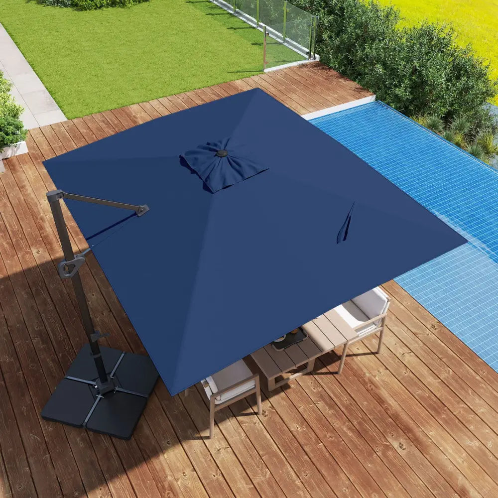 11 x 9 FT Aluminum Pole Outdoor Offset Hanging Umbrella with 220 LBS Base-Dark Blue - Dark Blue - Outdoor Umbrellas