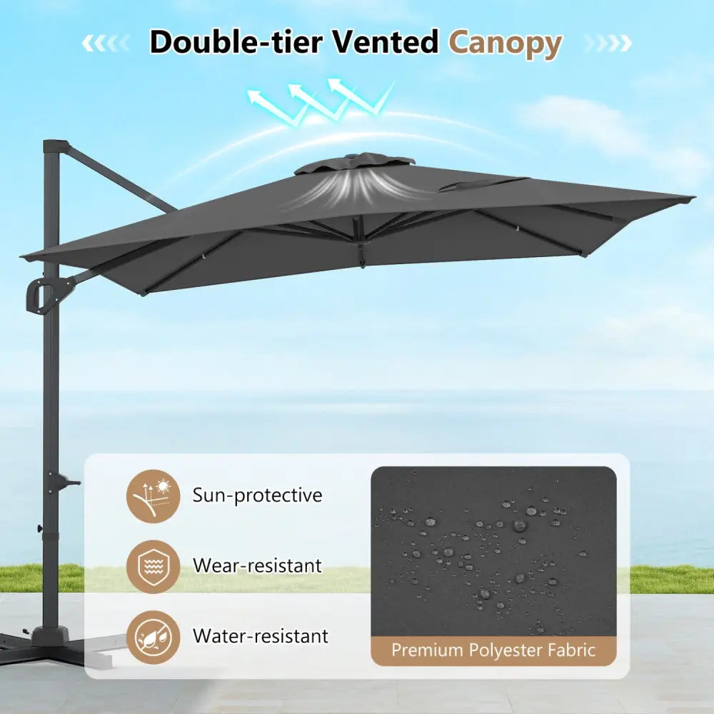 11 x 9 FT Aluminum Pole Outdoor Offset Hanging Umbrella with 220 LBS Base-Gray - Gray - Outdoor Umbrellas