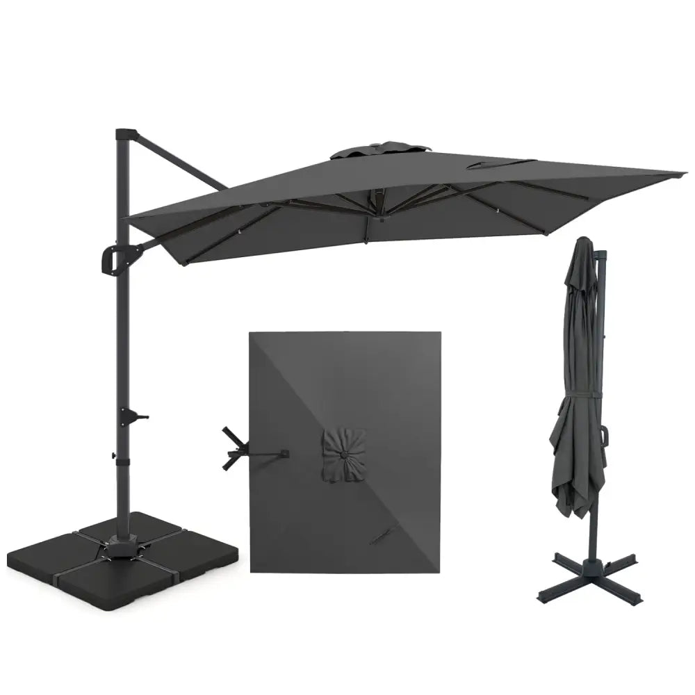 11 x 9 FT Aluminum Pole Outdoor Offset Hanging Umbrella with 220 LBS Base-Gray - Gray - Outdoor Umbrellas