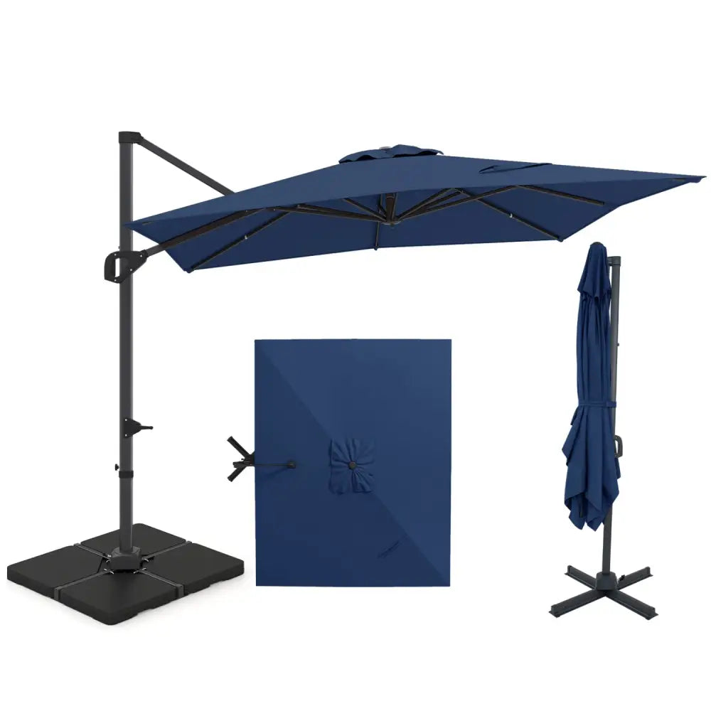 11 x 9 FT Aluminum Pole Outdoor Offset Hanging Umbrella with 220 LBS Base-Dark Blue - Dark Blue - Outdoor Umbrellas