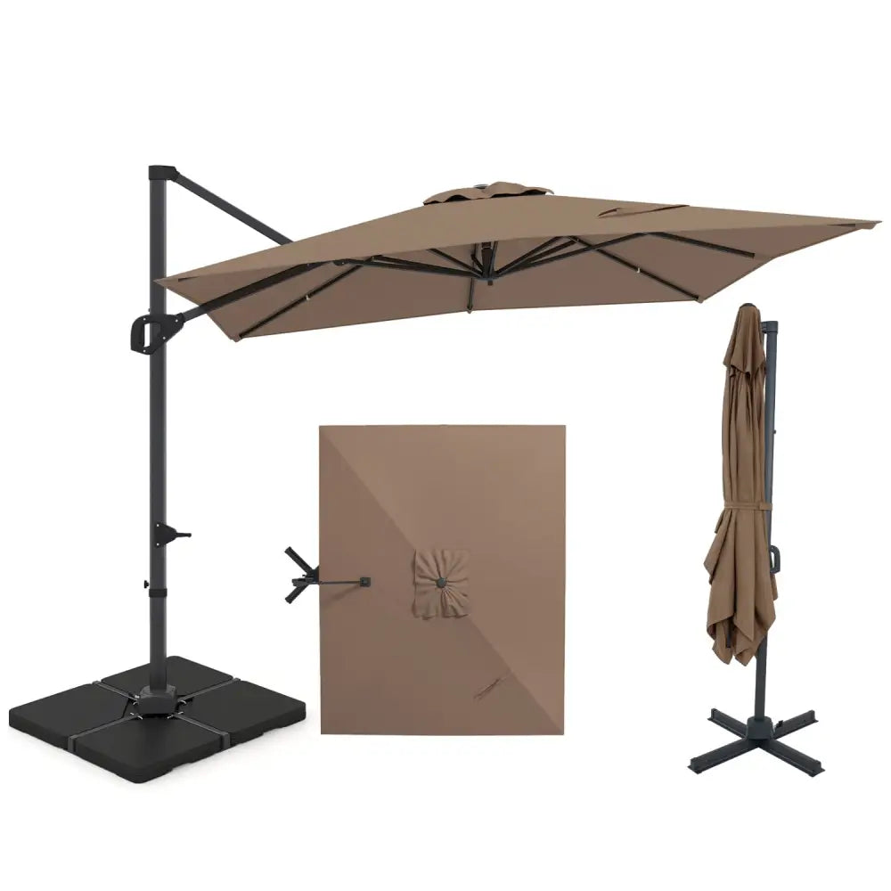 11 x 9 FT Aluminum Pole Outdoor Offset Hanging Umbrella with 220 LBS Base-Brown - Brown - Outdoor Umbrellas