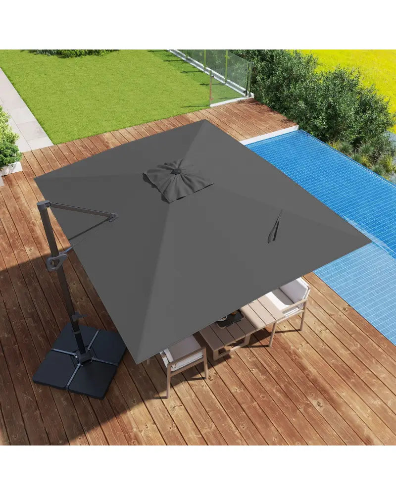 11 x 9 FT Aluminum Pole Outdoor Offset Hanging Umbrella with 220 LBS Base-Gray - Gray - Outdoor Umbrellas