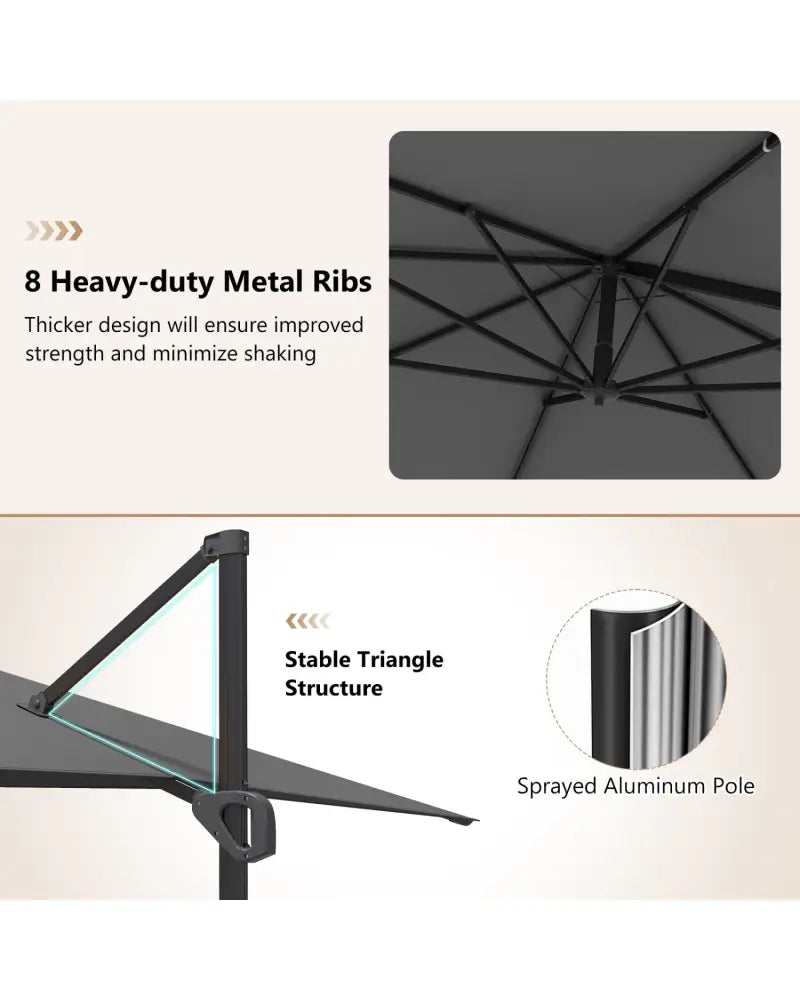 11 x 9 FT Aluminum Pole Outdoor Offset Hanging Umbrella with 220 LBS Base-Gray - Gray - Outdoor Umbrellas