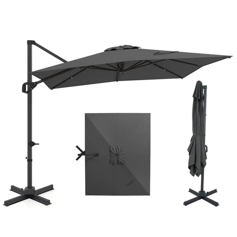 11 x 9 FT Cantilever Patio Umbrella with 360° Rotation and Easy Tilt Adjustment-Gray - Gray - Outdoor Umbrellas