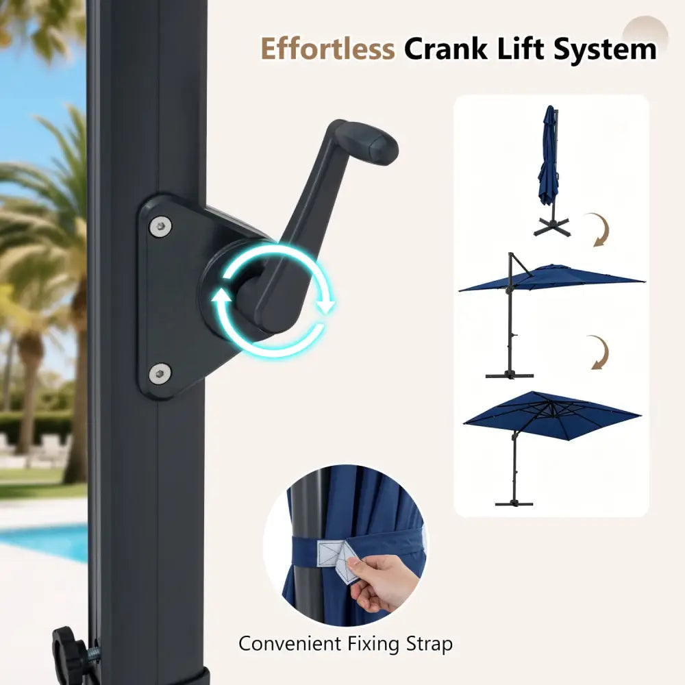 11 x 9 FT Cantilever Patio Umbrella with 360° Rotation and Easy Tilt Adjustment-Navy - Navy - Outdoor Umbrellas
