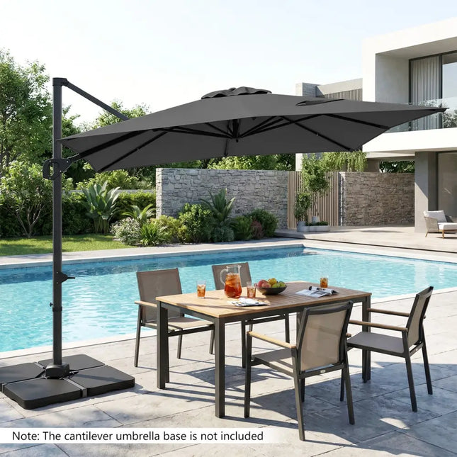 11 x 9 FT Cantilever Patio Umbrella with 360° Rotation and Easy Tilt Adjustment-Gray - Gray - Outdoor Umbrellas