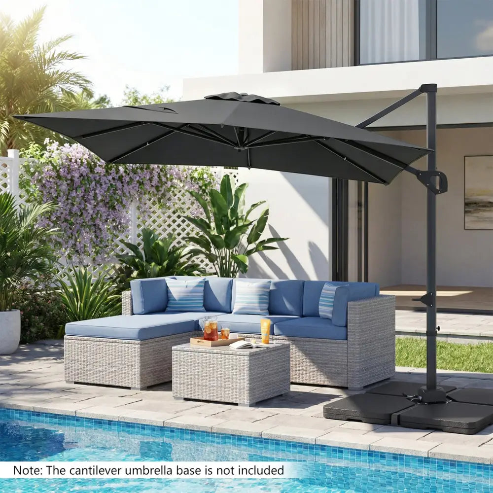 11 x 9 FT Cantilever Patio Umbrella with 360° Rotation and Easy Tilt Adjustment-Gray - Gray - Outdoor Umbrellas