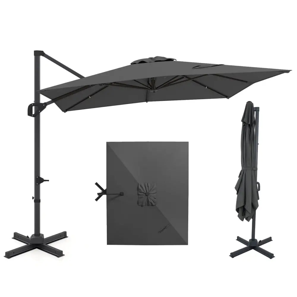 11 x 9 FT Cantilever Patio Umbrella with 360° Rotation and Easy Tilt Adjustment-Gray - Gray - Outdoor Umbrellas