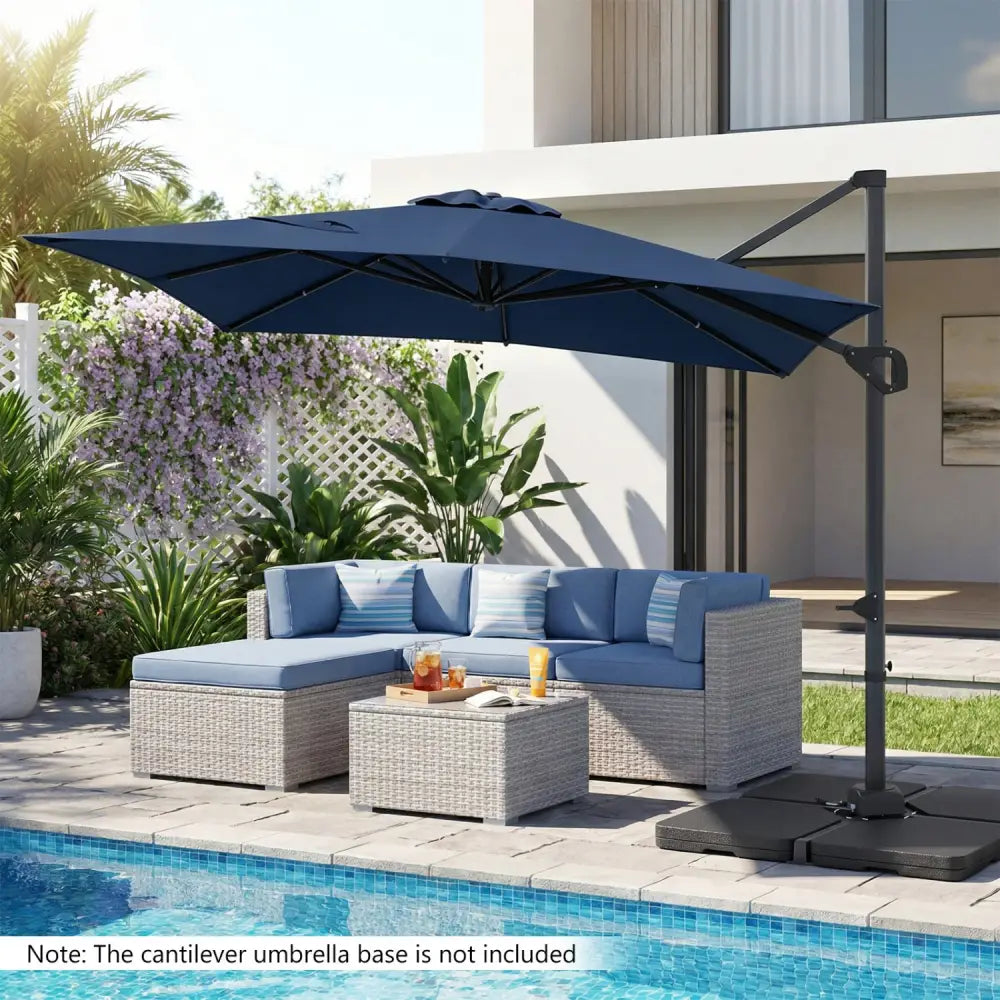 11 x 9 FT Cantilever Patio Umbrella with 360° Rotation and Easy Tilt Adjustment-Navy - Navy - Outdoor Umbrellas