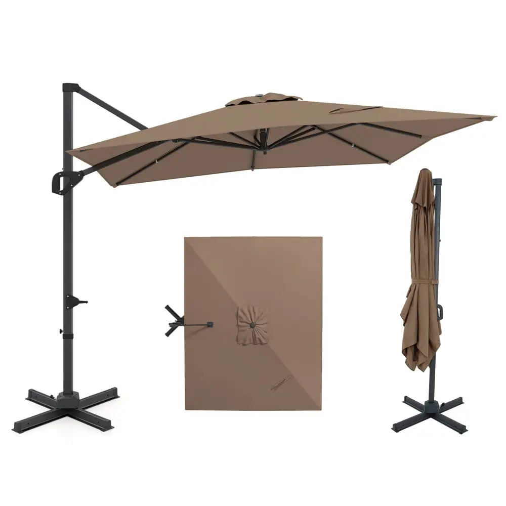 11 x 9 FT Cantilever Patio Umbrella with 360° Rotation and Easy Tilt Adjustment-Brown - Brown - Outdoor Umbrellas