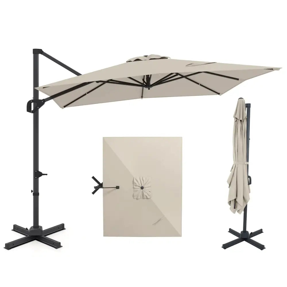 11 x 9 FT Cantilever Patio Umbrella with 360° Rotation and Easy Tilt Adjustment-Beige - Beige - Outdoor Umbrellas