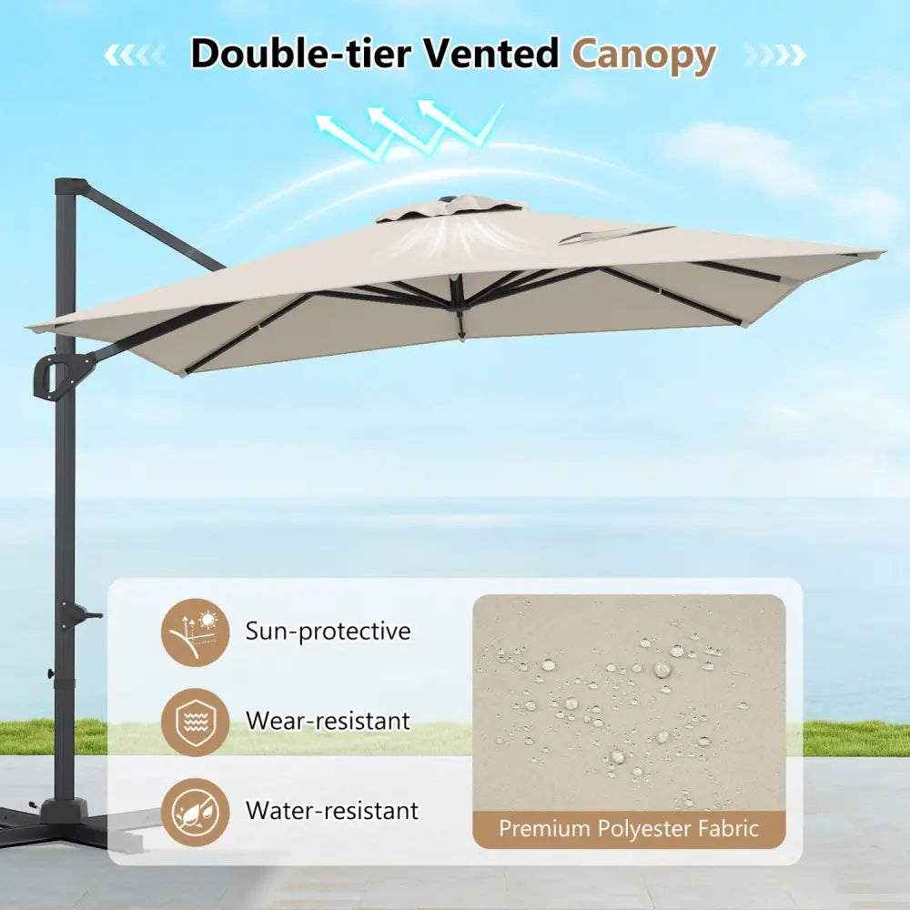 11 x 9 FT Cantilever Patio Umbrella with 360° Rotation and Easy Tilt Adjustment-Beige - Beige - Outdoor Umbrellas