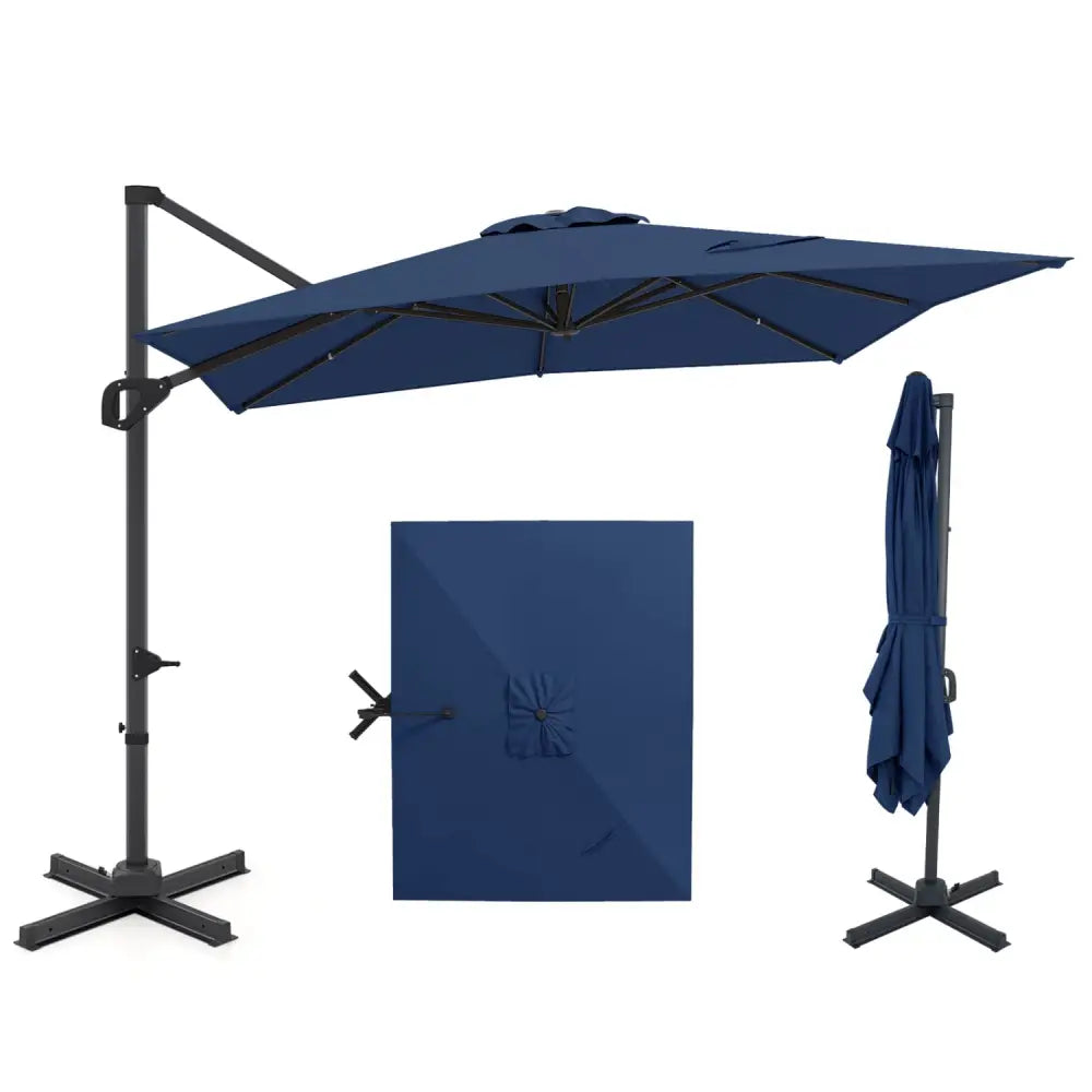 11 x 9 FT Cantilever Patio Umbrella with 360° Rotation and Easy Tilt Adjustment-Navy - Navy - Outdoor Umbrellas