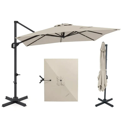 11 x 9 FT Cantilever Patio Umbrella with 360° Rotation and Easy Tilt Adjustment-Beige - Beige - Outdoor Umbrellas