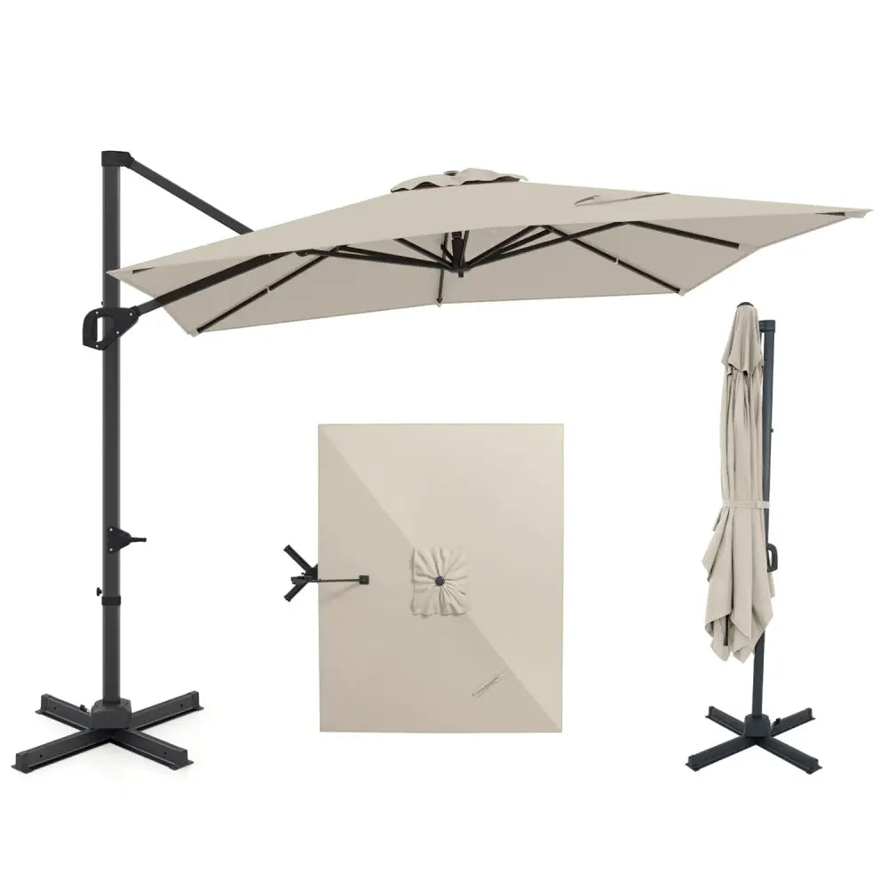 11 x 9 FT Cantilever Patio Umbrella with 360° Rotation and Easy Tilt Adjustment-Beige - Beige - Outdoor Umbrellas