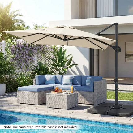 11 x 9 FT Cantilever Patio Umbrella with 360° Rotation and Easy Tilt Adjustment-Beige - Beige - Outdoor Umbrellas