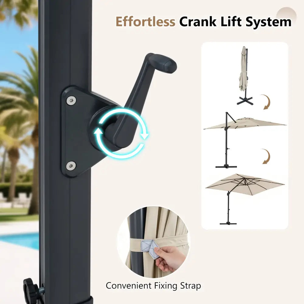 11 x 9 FT Cantilever Patio Umbrella with 360° Rotation and Easy Tilt Adjustment-Beige - Beige - Outdoor Umbrellas