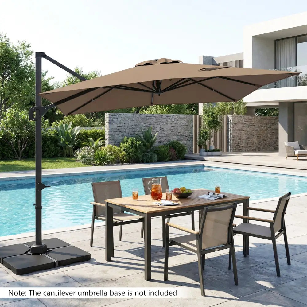 11 x 9 FT Cantilever Patio Umbrella with 360° Rotation and Easy Tilt Adjustment-Brown - Brown - Outdoor Umbrellas