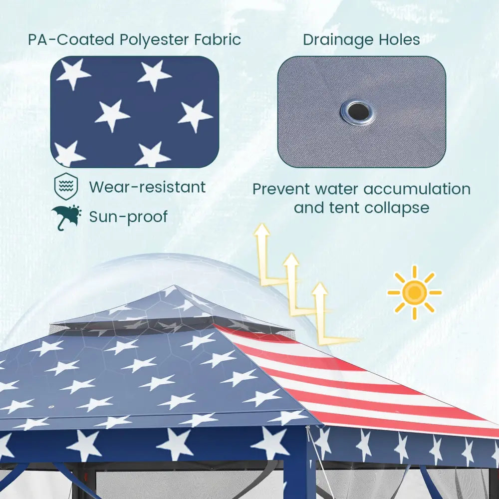 11 x 11 Feet 2-Tier Pop-Up Gazebo Tent Portable Canopy Shelter Carry Bag Mesh-Blue - Blue - Gazebos