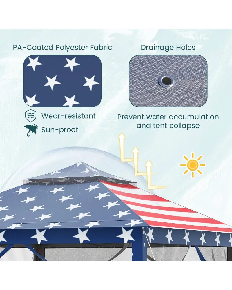 11 x 11 Feet 2-Tier Pop-Up Gazebo Tent Portable Canopy Shelter Carry Bag Mesh-Blue - Blue - Gazebos