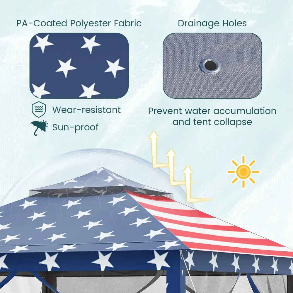 11 x 11 Feet 2-Tier Pop-Up Gazebo Tent Portable Canopy Shelter Carry Bag Mesh-Blue - Blue - Gazebos