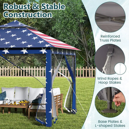11 x 11 Feet 2-Tier Pop-Up Gazebo Tent Portable Canopy Shelter Carry Bag Mesh-Blue - Blue - Gazebos