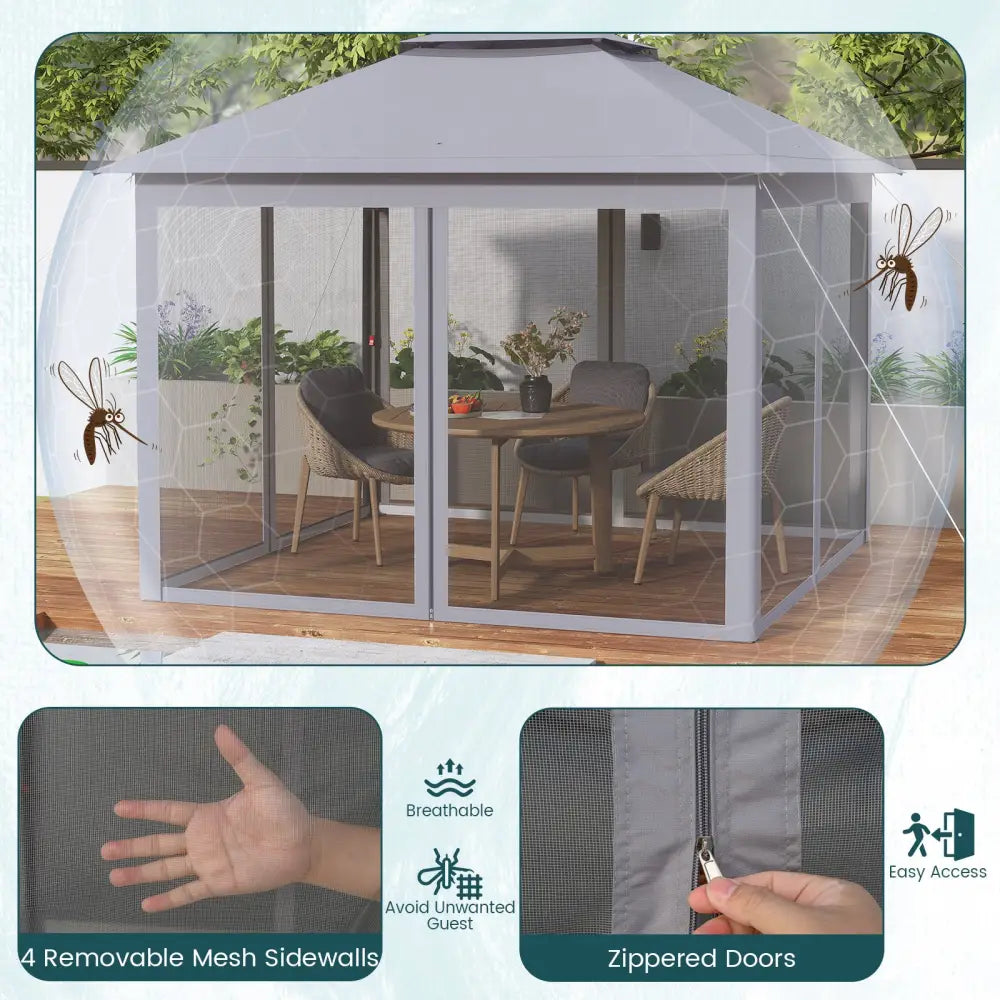 11 x 11 Feet 2-Tier Pop-Up Gazebo Tent Portable Canopy Shelter Carry Bag Mesh-Gray - Gray - Gazebos