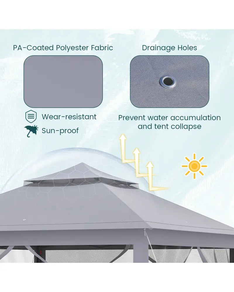 11 x 11 Feet 2-Tier Pop-Up Gazebo Tent Portable Canopy Shelter Carry Bag Mesh-Gray - Gray - Gazebos