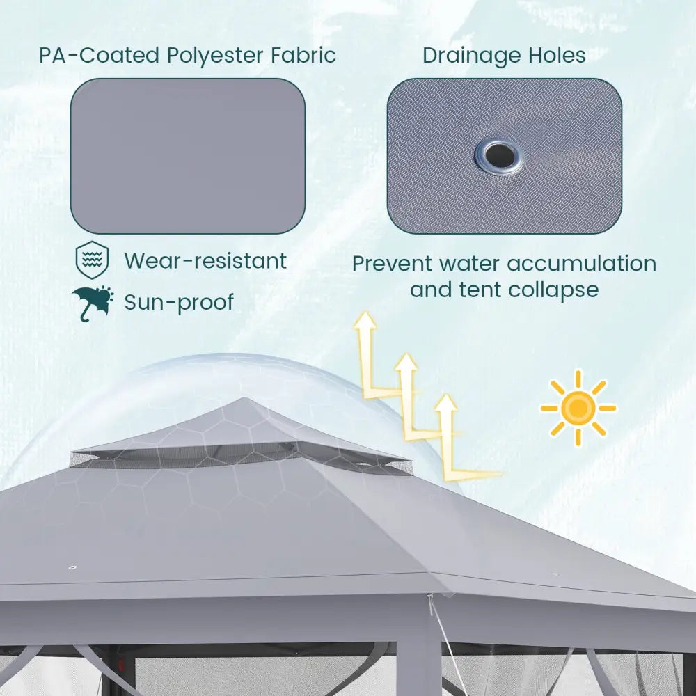 11 x 11 Feet 2-Tier Pop-Up Gazebo Tent Portable Canopy Shelter Carry Bag Mesh-Gray - Gray - Gazebos