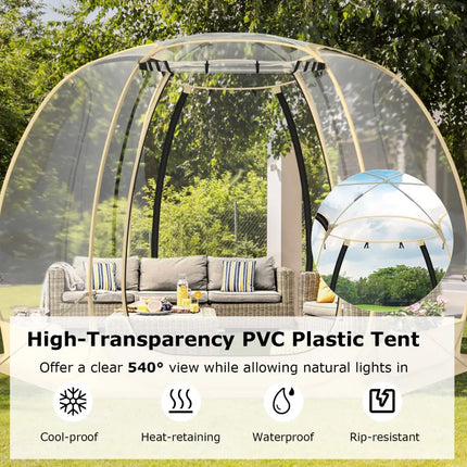 11 x 11 Feet Clear Dome Pop up Bubble Tent with Carrying Bag for 6-10 People-Beige - Beige - Tents