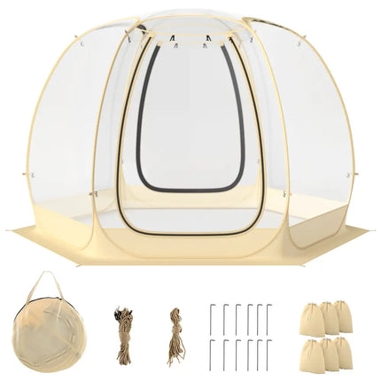 11 x 11 Feet Clear Dome Pop up Bubble Tent with Carrying Bag for 6-10 People-Beige - Beige - Tents