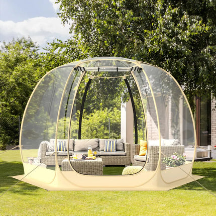 11 x 11 Feet Clear Dome Pop up Bubble Tent with Carrying Bag for 6-10 People-Beige - Beige - Tents