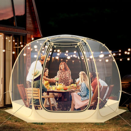11 x 11 Feet Clear Dome Pop up Bubble Tent with Carrying Bag for 6-10 People-Beige - Beige - Tents