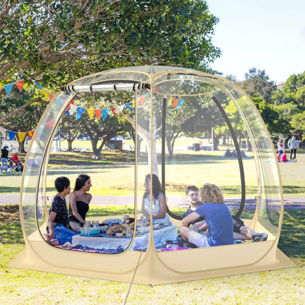 11 x 11 Feet Clear Dome Pop up Bubble Tent with Carrying Bag for 6-10 People-Beige - Beige - Tents