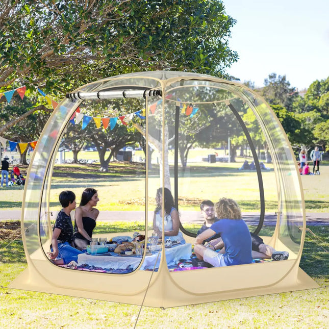 11 x 11 Feet Clear Dome Pop up Bubble Tent with Carrying Bag for 6-10 People-Beige - Beige - Tents