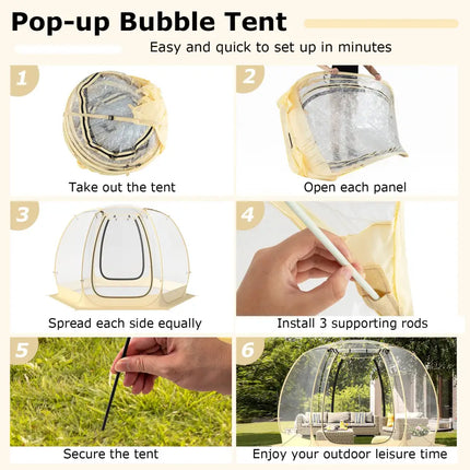 11 x 11 Feet Clear Dome Pop up Bubble Tent with Carrying Bag for 6-10 People-Beige - Beige - Tents