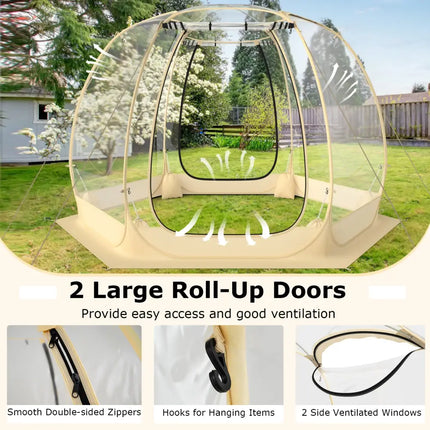 11 x 11 Feet Clear Dome Pop up Bubble Tent with Carrying Bag for 6-10 People-Beige - Beige - Tents