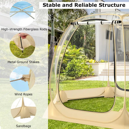 11 x 11 Feet Clear Dome Pop up Bubble Tent with Carrying Bag for 6-10 People-Beige - Beige - Tents
