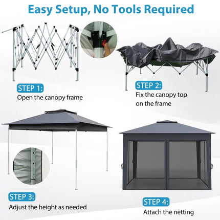 11 X 11 FT Pop Up Gazebo with Mesh Netting and Double Roof-Gray - Gray - Canopies