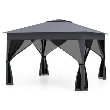 11 X 11 FT Pop Up Gazebo with Mesh Netting and Double Roof-Gray - Gray - Canopies