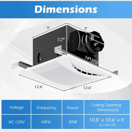 110 CFM Ceiling Mount Exhaust Ventilation Fan with Metal Housing Costway